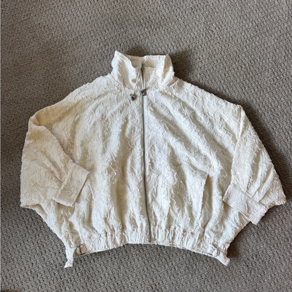 Anthropologie Textured White Zip-Up Jacket